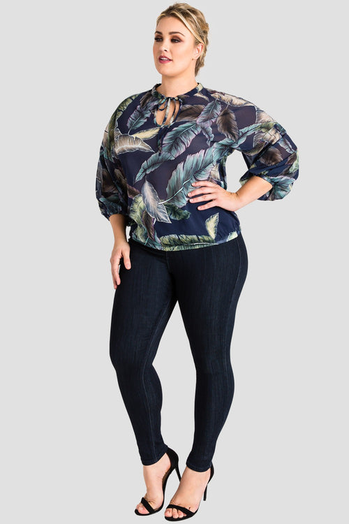 Plus Size Women's Trendy Tropical Leaf Print Chiffon Top 