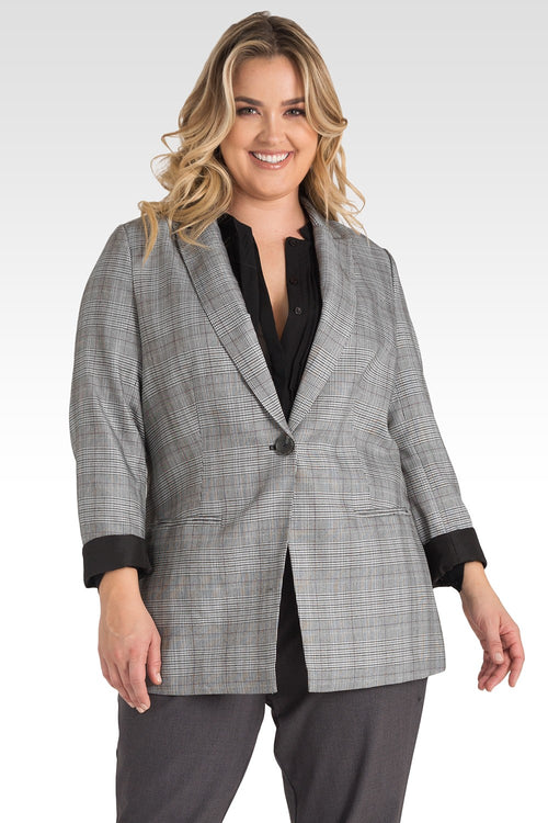 standards & practices plus size plaid oversized boyfriend blazer 