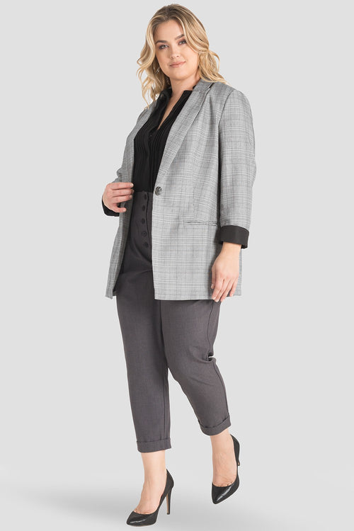 standards & practices plus size plaid oversized single button boyfriend blazer 