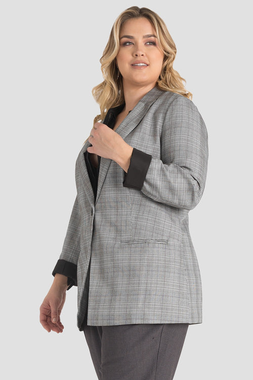 standards & practices plus size plaid oversized single button boyfriend blazer 