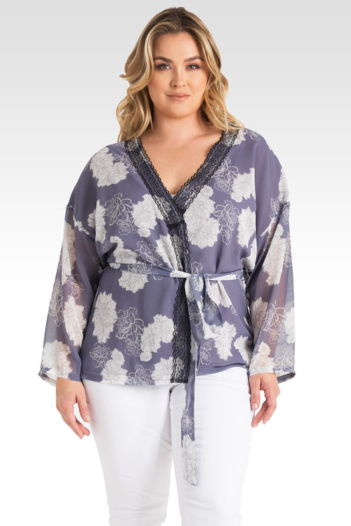 standards & practices lavender floral print wrap kimono cardigan 