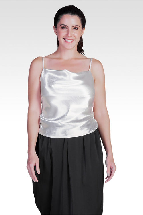 Elecktra Women's Cowl Neck Ruched Waist Satin Crop Top