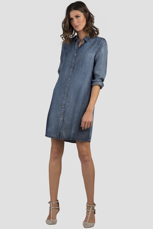 Women Chambray Long Sleeve Shirt Dress