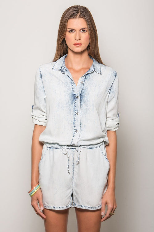 Women Tencel Denim Long Sleeved Romper 