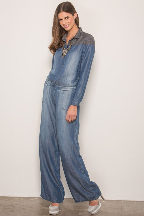 Standards & Practices Women Tencel Denim Wide Leg Jumper w/ Pockets 