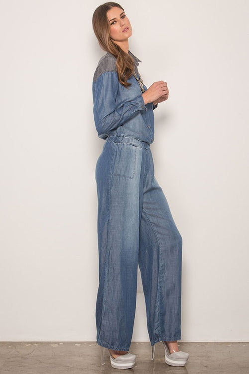 Women Tencel Denim Wide Leg Jumper w/ Pockets 