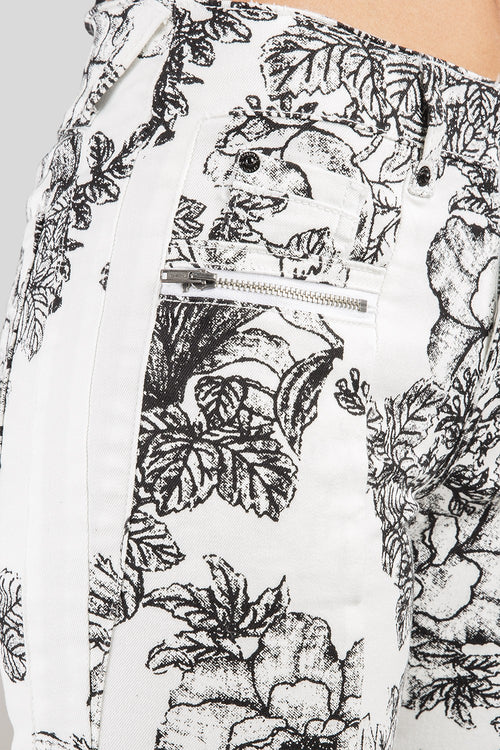 Women White Rose Print Skinny Jeans 
