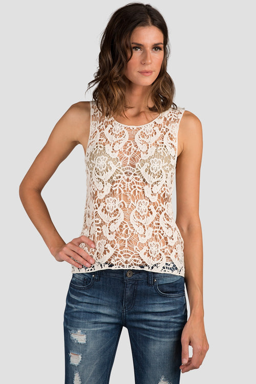 Women Ivory Crochet Tank Top