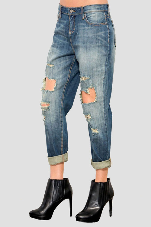 Women Low Rise Boyfriend Jeans 
