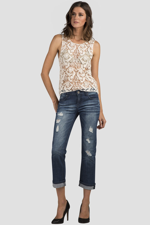 Denim Destroyed Low-Rise Boyfriend Jeans