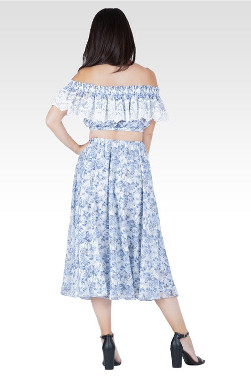 Amina Women's Set Off-Shoulder Top With A-Line Skirt