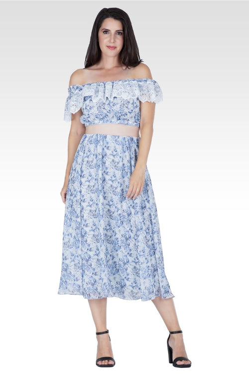 Amina Women's Set Off-Shoulder Top With A-Line Skirt