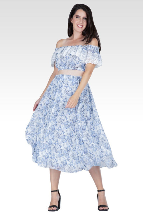 Amina Women's Set Off-Shoulder Top With A-Line Skirt