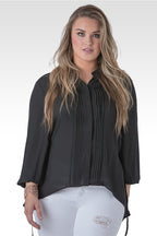 Plus Size Women Black Chiffon Tuxedo Front Blouse