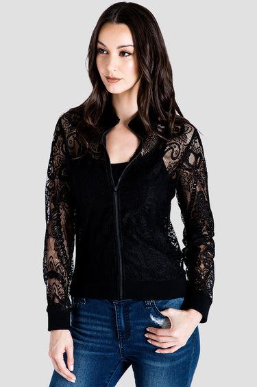 Women's Black Lace Bomber Jacket 