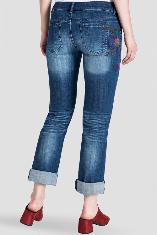 X-Boyfriend Embroidered Distressed Jeans Back