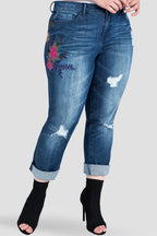Plus Size Standards & Practices Embroidered Distressed Boyfriend Jeans 