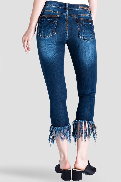 Standards & Practices Women's Fringe Frayed Hem Distressed Indigo Stretch Jeans