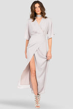 Women's Light Grey Long Wrap Maxi Dress 