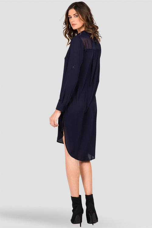 Women's Midnight Blue Long-Sleeved Shirt Dress 