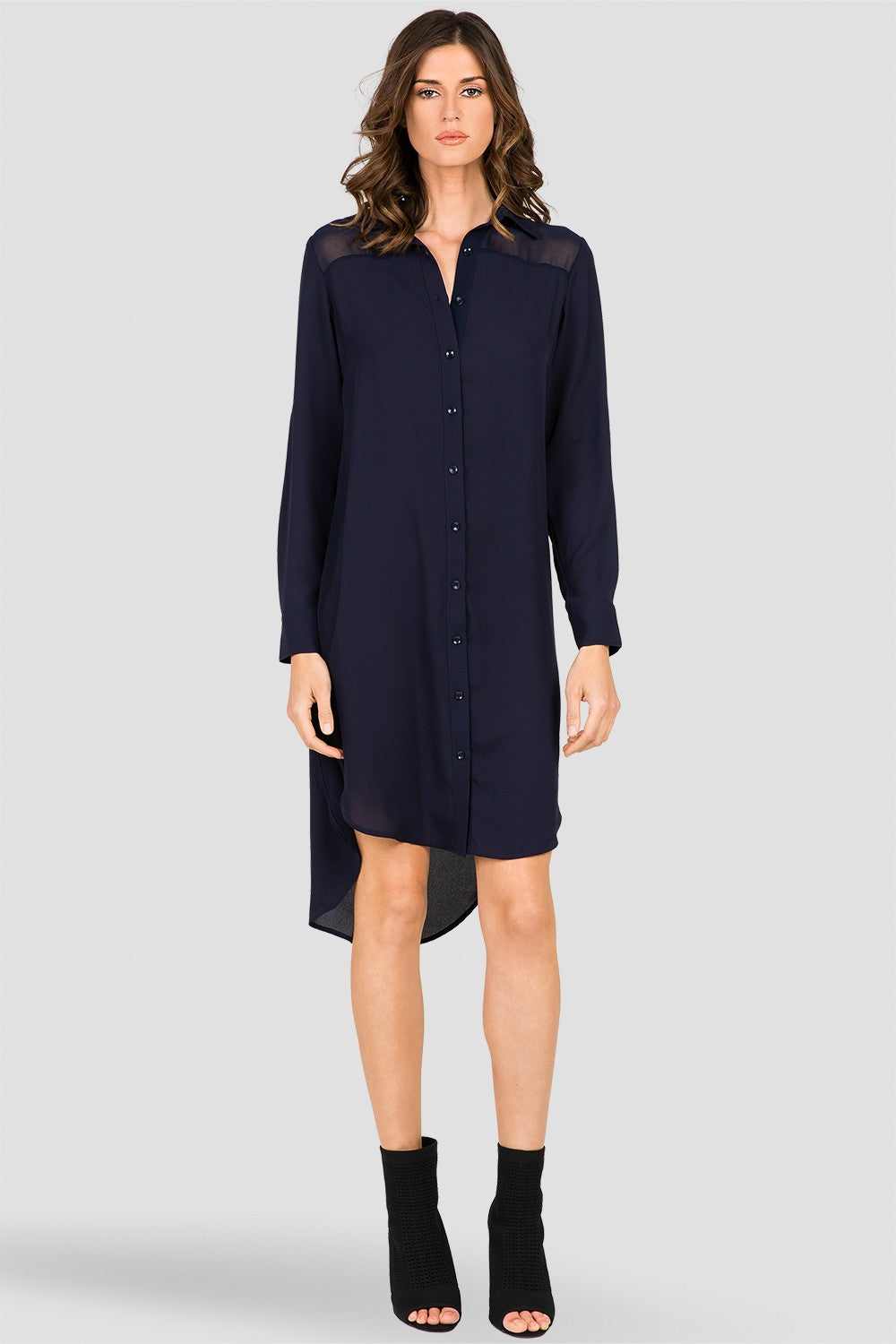 Standards & Practices Women's Long-Sleeved Shirt Dress (Navy/ Midnight Blue) - Solenn