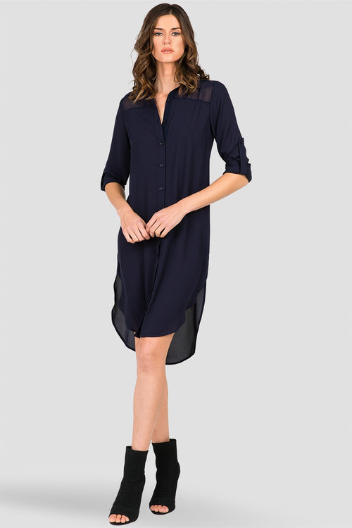 Women's Navy Blue Long-Sleeved Shirt Dress