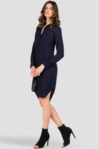  Women's Dark Blue Button-Up Chiffon Shirt Dress 