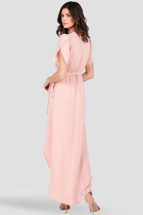 Women's Deep Pink Short-Sleeve Maxi Wrap Dress 
