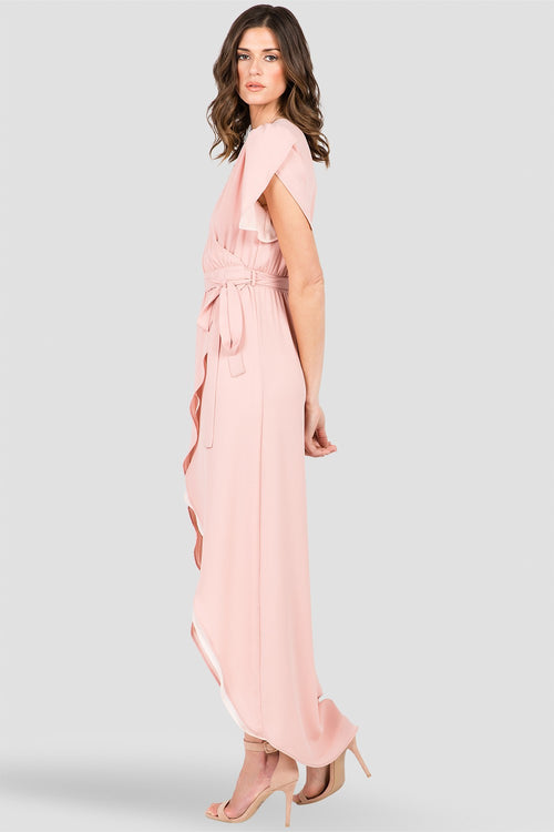 Deep Pink Short-Sleeve Maxi Wrap Dress 