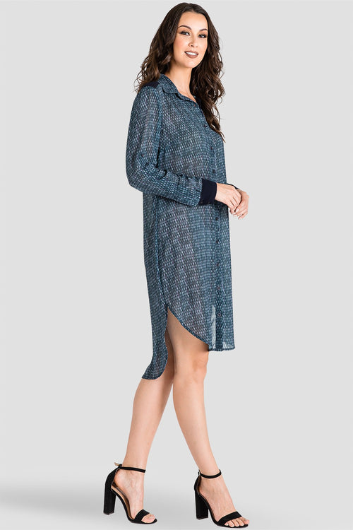 Women's Gray Snakeskin Print Chiffon Shirtdress 