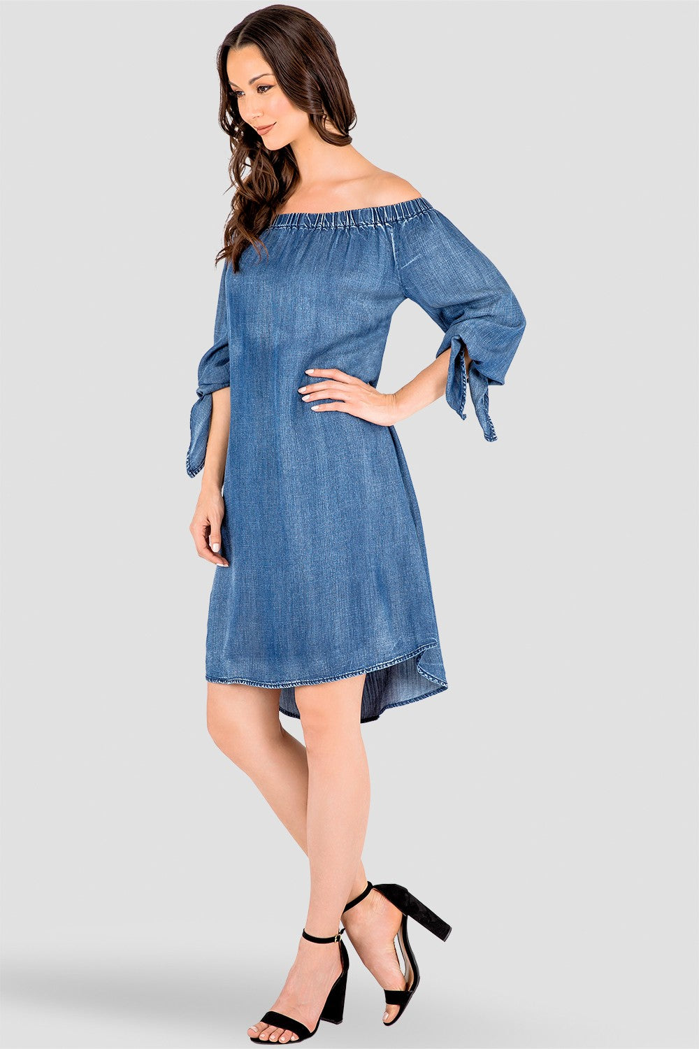 ladies tencel denim dress Tencel Denim Shirt Midi Collared Dress With Belt, Dark Denim / XS