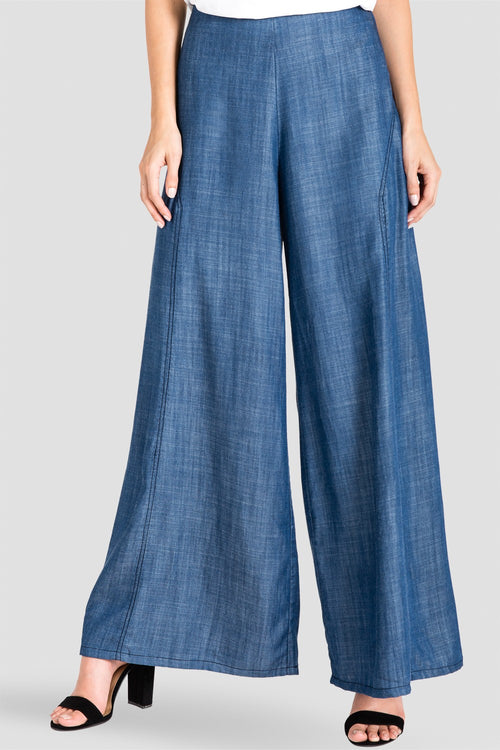 Standards & Practices Women's Undone Hem Denim Tencel Palazzo Pants 