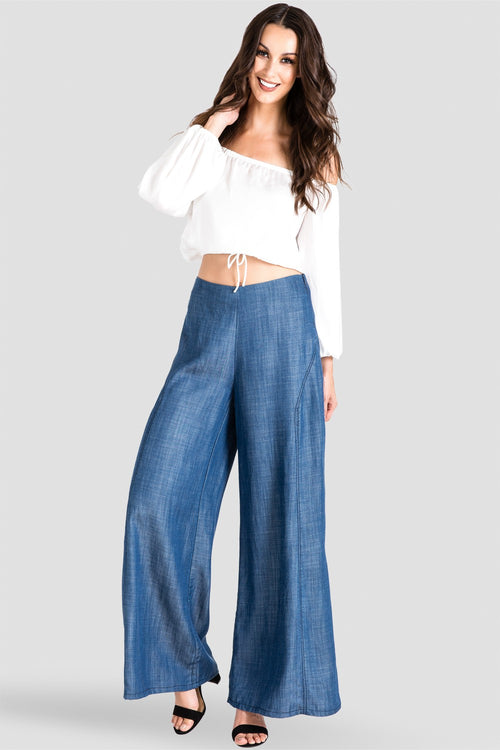 Women's Undone Hem Denim Tencel Palazzo Pants 