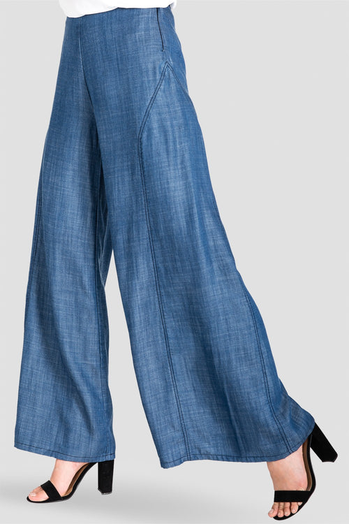 Undone Hem Denim Tencel Women's Palazzo Pants 