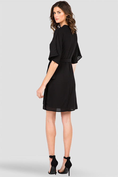 Standards & Practices Black Chiffon Wrap Midi Dress