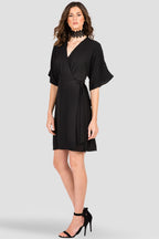 Women's Candice Black V-Neck Kimono Wrap Midi Dress 
