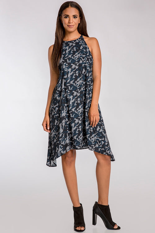 Blue Chiffon Camo Print Dress w/ Racerback