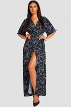 Women's Wrap Dress Blue Camo w/ Kimono Sleeve 