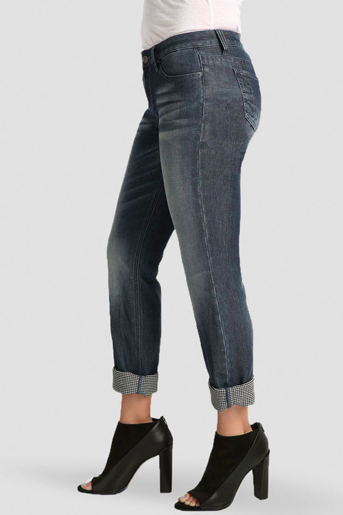 Stretch Woven Double Faced Denim Boyfriend Jeans W Rolled Cuffs